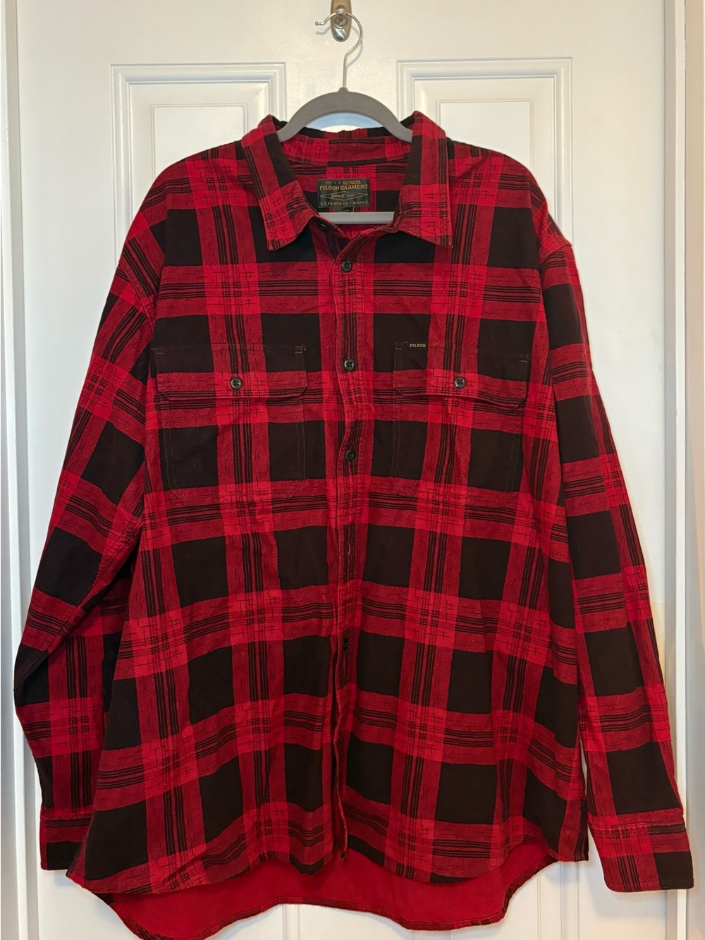 Filson Red & Black Plaid Flannel Work Shirt Size 3XL